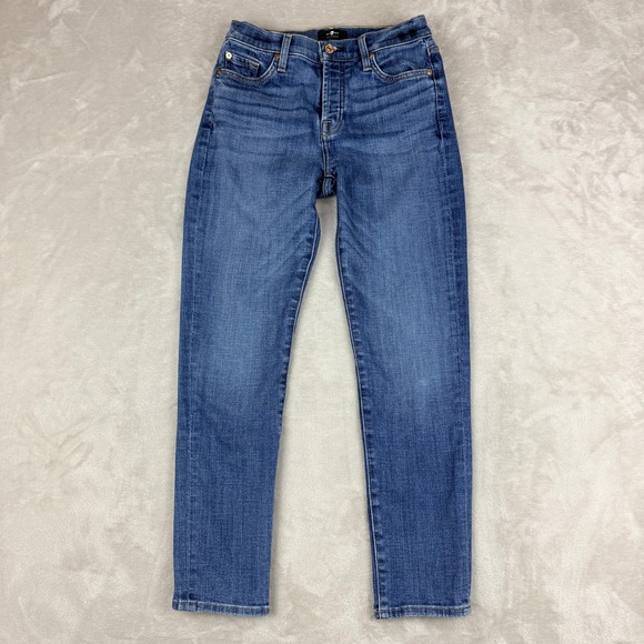 7 For All Mankind Denim - 7 For All Mankind Josefina Jeans Women 27 Blue Skinny Boyfriend Button Fly Crop